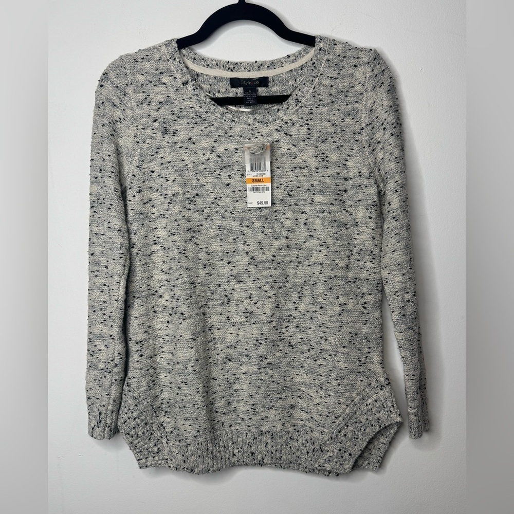 NWT small heathered Gray crochet knit cotton blend sweater sweatshirt oversized